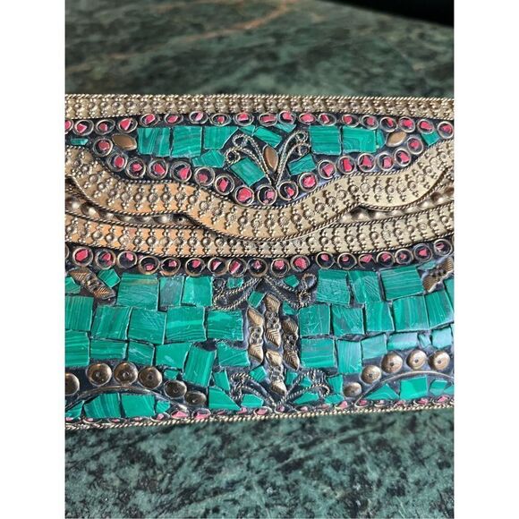 Vintage Cleopatra, like crystal stone bag, purse malachite, gold embellishments - Picture 2 of 11